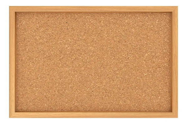 Cartellone di sughero con cornice in legno su sfondo bianco, illustrazione 3d — Foto Stock