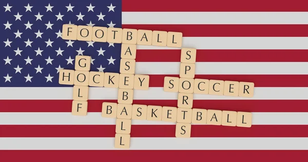 ABD spor kavram: Mektup fayans bize spor tarihinde ABD bayrağı, 3d çizim — Stok fotoğraf