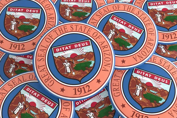 Bonds of US State: Pile of Arizona Seal Badges 3d images — стоковое фото