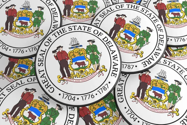 Pulsanti di Stato USA: illustrazione dei distintivi di sigillo del Delaware 3d — Foto Stock