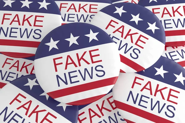 USA Politics Media Buttons: Pile of US Flag Fake News Badges 3d illustration