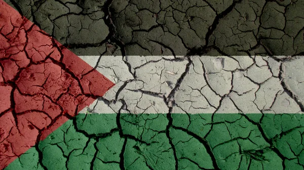 Crise politique ou concept environnemental La boue se fissure avec le drapeau palestinien — Photo
