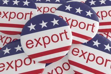 Pile of Export Buttons With US Flag, 3d illustration clipart