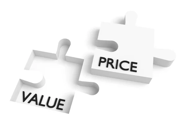 Ontbrekende stukje van de puzzel, de waarde en de prijs, wit — Stockfoto