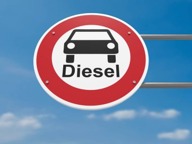 Alman trafik işareti çevre koruma kavramı: Dizel otomobil sürüş yasak yasak.