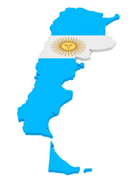 Ilustração 3d do mapa de Argentina com bandeira argentina isolada no branco — Fotografia de Stock