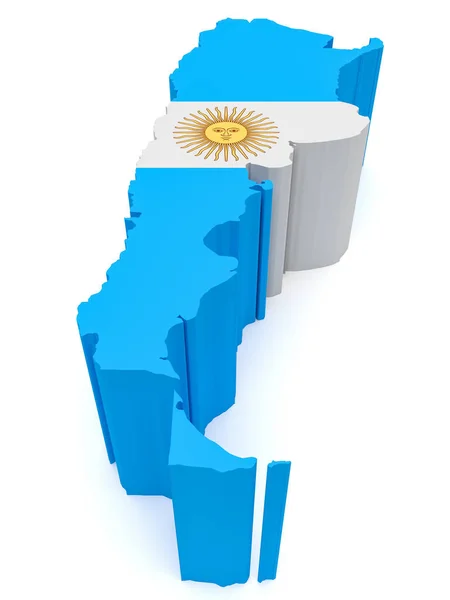 Ilustração 3d do mapa de Argentina com bandeira argentina isolada no branco — Fotografia de Stock