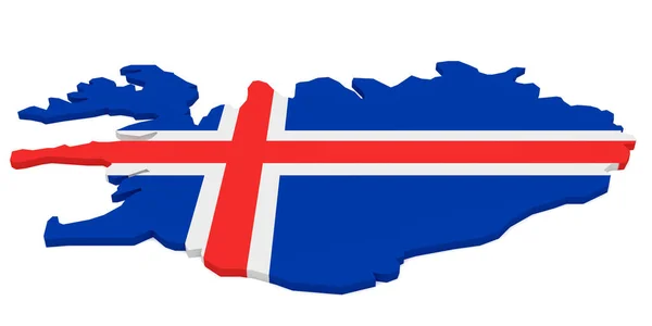 3d 冰岛地图的插图与冰岛国旗隔离在白色 — 图库照片
