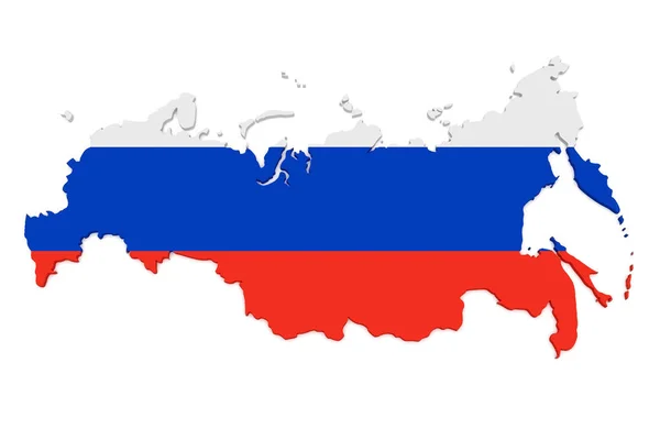 3D illustratie van Rusland kaart met Russische vlag geïsoleerd op wit — Stockfoto