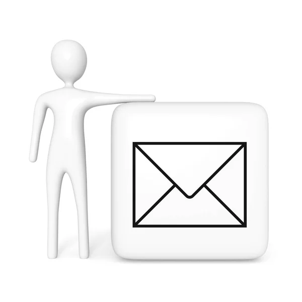 Contattaci: cubo di posta bianca con uomo bianco 3d, illustrazione 3d — Foto Stock