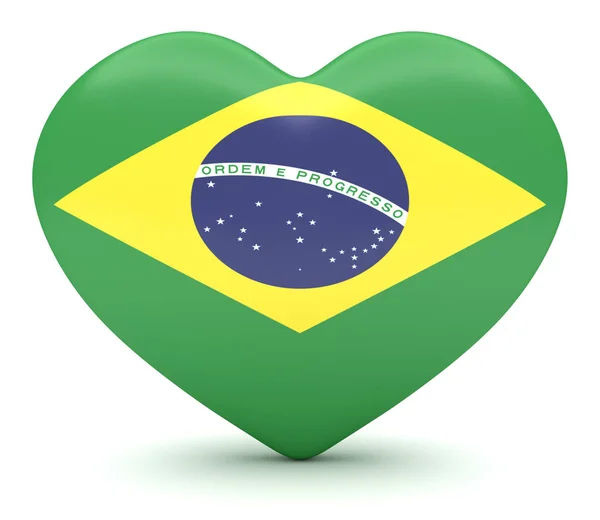 Coração de Bandeira Brasileira, ilustração 3d — Fotografia de Stock