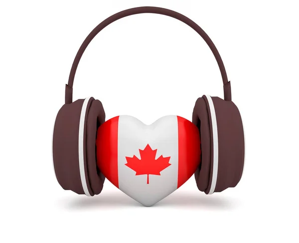 Hou van Canadese muziek, Canada-vlag 3d hart met koptelefoon, 3d illustratie op wit — Stockfoto
