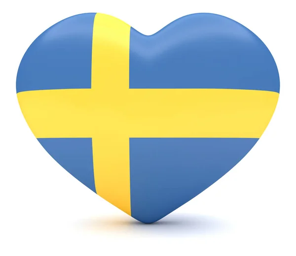 Σουηδική σημαία καρδιά, 3d απεικόνιση — Φωτογραφία Αρχείου