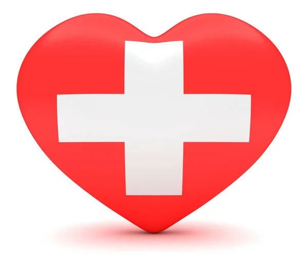 Zwitsers kruis vlag hart, 3d illustratie — Stockfoto