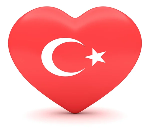 Turecká vlajka srdce, 3d obrázek — Stock fotografie