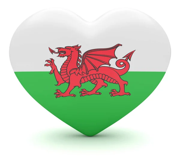 Walijski flaga serca, ilustracja 3d — Zdjęcie stockowe