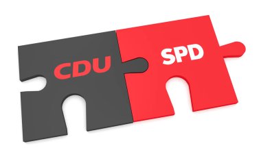 Alman siyaset Grand koalisyon kavramı: Cdu ve Spd Puzzle parçaları, 3d illüstrasyon izole beyaz arka plan üzerinde
