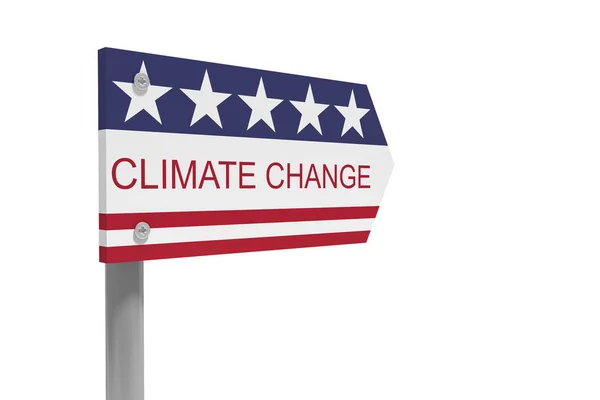 Klimatické změny směr znamení s nás vlajka, 3d ilustrace izolované na bílém pozadí — Stock fotografie