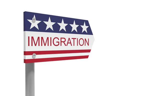 Immigration Direction Sign With US Flag, 3d illustration isolated on white background — Stock Photo, Image