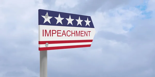 Impeachment Direction Sign With US Flag, 3d illustration against cloudy sky — Stock Photo, Image