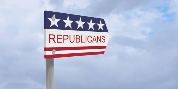 Republicans Direction Sign With US Flag, 3d illustration against cloudy sky — Stock Photo, Image
