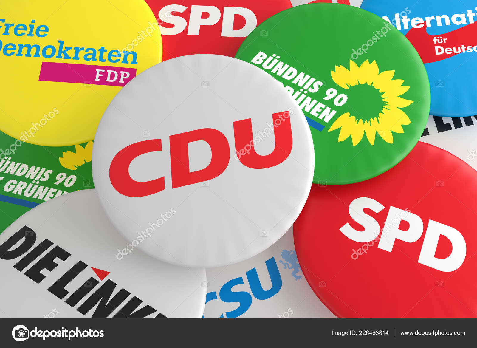 Pile Of Buttons With The Logo Of The Political Parties Cdu Csu