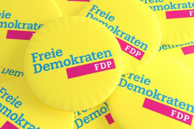 Alman seçim siyaset rozetleri kavramı: Fdp düğmeleri, 3d resim yığını
