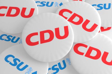 Alman seçim siyaset rozetleri: Düğmeleri ile logosu siyasi partileri Cdu ve Csu, 3d resimde yığın