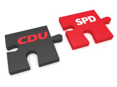 Alman siyaset koalisyon oluşumu kavramı: Puzzle parçaları Cdu ve Spd, 3d çizim