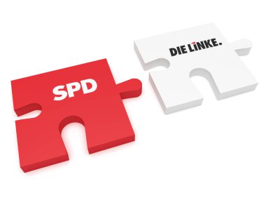 Alman siyaset koalisyon oluşumu kavramı: Puzzle parçaları Spd ve sol, beyaz arka plan üzerinde 3d çizim