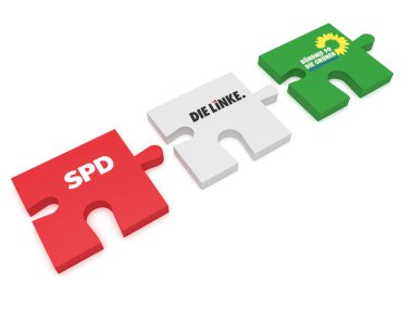 Alman siyaset koalisyon oluşumu kavramı: Puzzle parçaları Spd, sol ve Yeşiller, 3d çizim