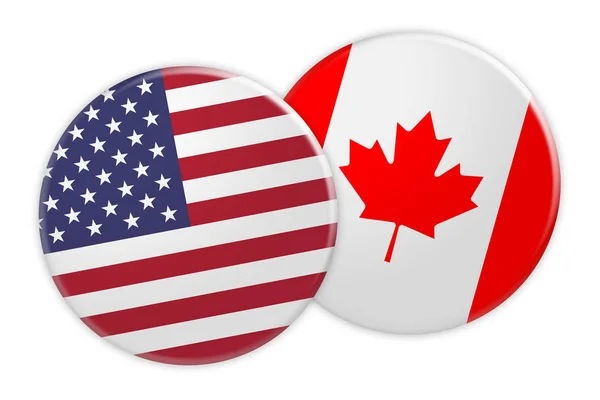 Ons knop op Canada vlag knop markeren, 3d illustratie op witte achtergrond — Stockfoto