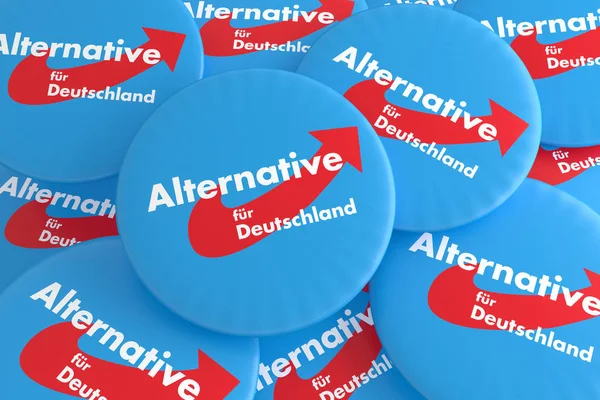 German Election Politics Badges Concept: Pile of AfD Buttons, 3d illustration — Stock Photo, Image