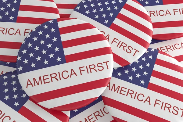 Pile of America First Slogan Buttons, 3d illustration — Stock Photo, Image