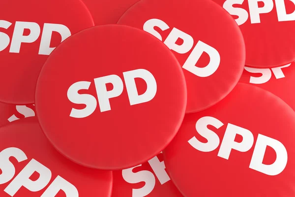 Berlin, Almanya - 28 Ocak 2017: Alman seçim siyaset rozetleri kavramı: kırmızı Spd düğmeleri, 3d çizim kazık