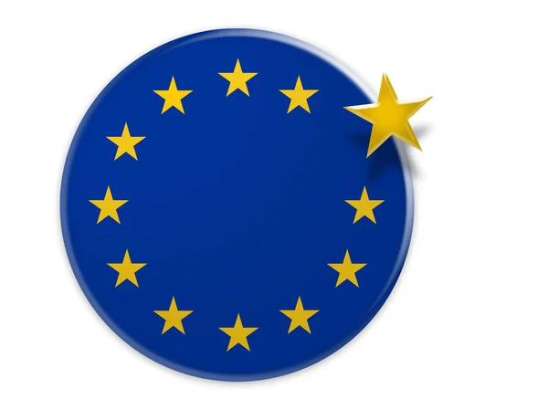 Política Salida de la UE: Botón de la bandera de la Unión Europea con una estrella flotante, ilustración 3d —  Fotos de Stock
