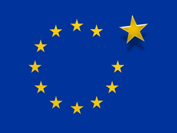 Выход ЕС из ЕС: флаг Европейского союза с плавающей звездой, 3d иллюстрация — стоковое фото