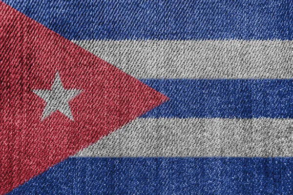 Concepto de Industria Textil o Política de Cuba: Jeans de Denim con Bandera Cubana —  Fotos de Stock