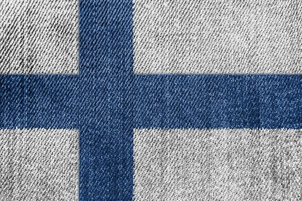 Finlandia Industria textil o política Concepto: Vaqueros de mezclilla de bandera finlandesa —  Fotos de Stock