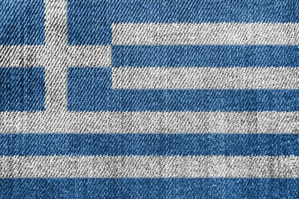 Przemysł włókienniczy w Grecji lub koncepcja polityki: Grecka flaga spodnie jeansowe — Zdjęcie stockowe