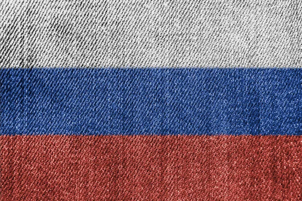 Rusland textielindustrie of politiek Concept: Russische vlag Denim Jeans — Stockfoto