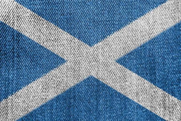 Scottish Textile Industry Or Politics Concept: Scottish Flag Denim Jeans — стоковое фото