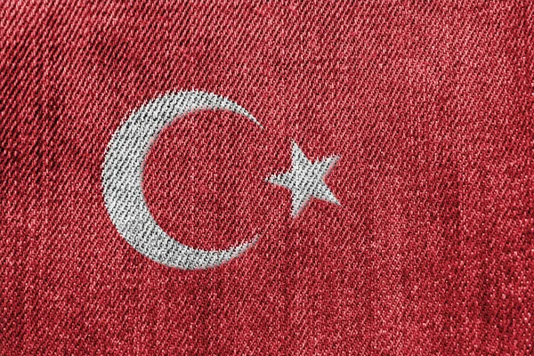 Concepto de industria textil o política de Turquía: Jeans de mezclilla de bandera turca —  Fotos de Stock