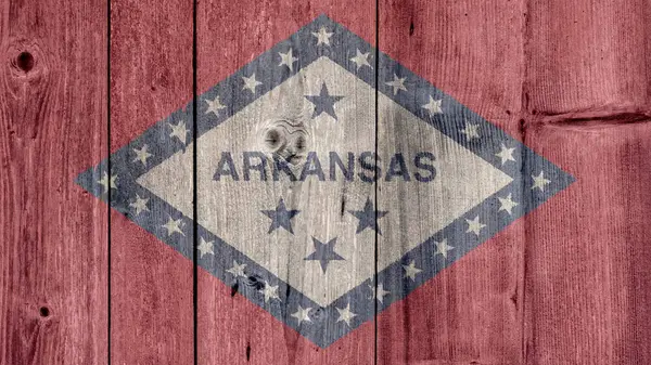 Nekünk állam Arkansas zászló fából készült kerítés — Stock Fotó
