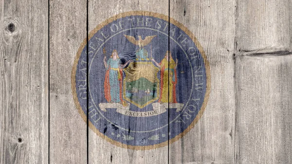 Us state new york seal hölzerner zaun — Stockfoto