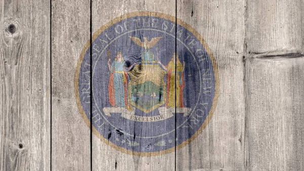 Us state new york seal hölzerner zaun — Stockfoto