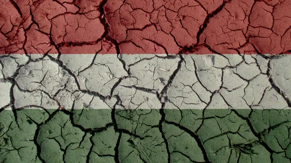 ハンガリーの国旗の危機概念: 泥亀裂します。 — ストック写真