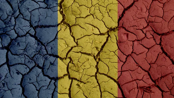 Krize koncepce: Bahenní praskliny s vlajka Rumunska — Stock fotografie