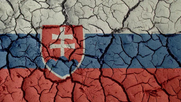 Crisis Concept: Mud Cracks With Slovakia Flag — Stock Photo, Image