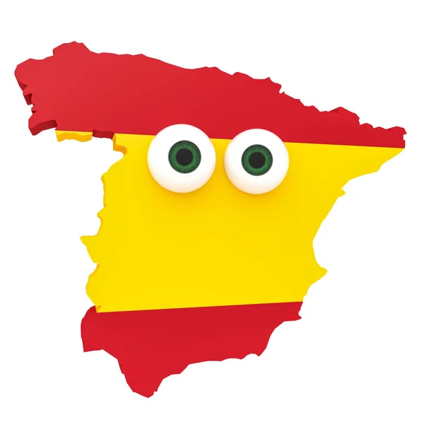 Cartoon Spaanse vlag kaart Spanje met grote ogen, 3d illustratie — Stockfoto